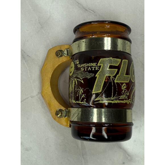 Siesta Ware Brown FLORIDA Toothpick Shot Barrel Glass Wood Handle Gold Trim 4 oz - Picture 7 of 7